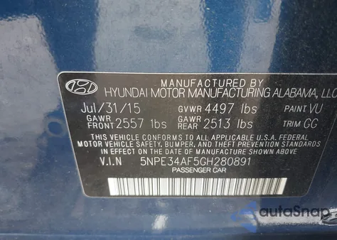 2016 Hyundai Sonata Sport из США, поврежденный, VIN 5NPE34AF5GH280891